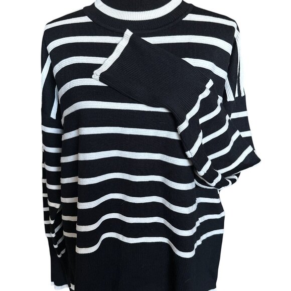 NWT Rachel Zoe Black White Striped Sweater Mock Neck Ribbed Comfy Size XL - Picture 2 of 5